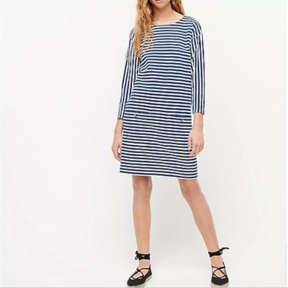 J Cew ReImagined Navy and Off White Striped Dress 3/4 sleeve. Size small